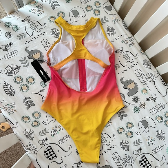 Zip Up Sexy onePiece Swimsuit - Pink/combo - Picture 10 of 12